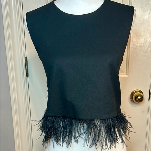 NWT MARELLA Cantal Black Sleeveless Crop Top With Detachable Feather Edge Size 8 - Picture 3 of 9